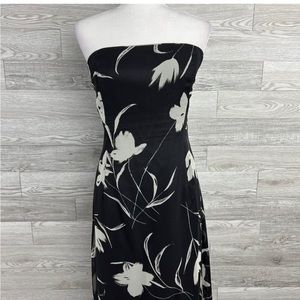 Jessica McClintock Strapless Evening Gown White Black Floral Dress Size 12